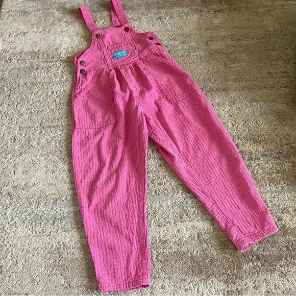Oshkosh B’Gosh RARE Vintage Made in the USA Overalls Pink Polka Dot 100% Cotton - Picture 1 of 10